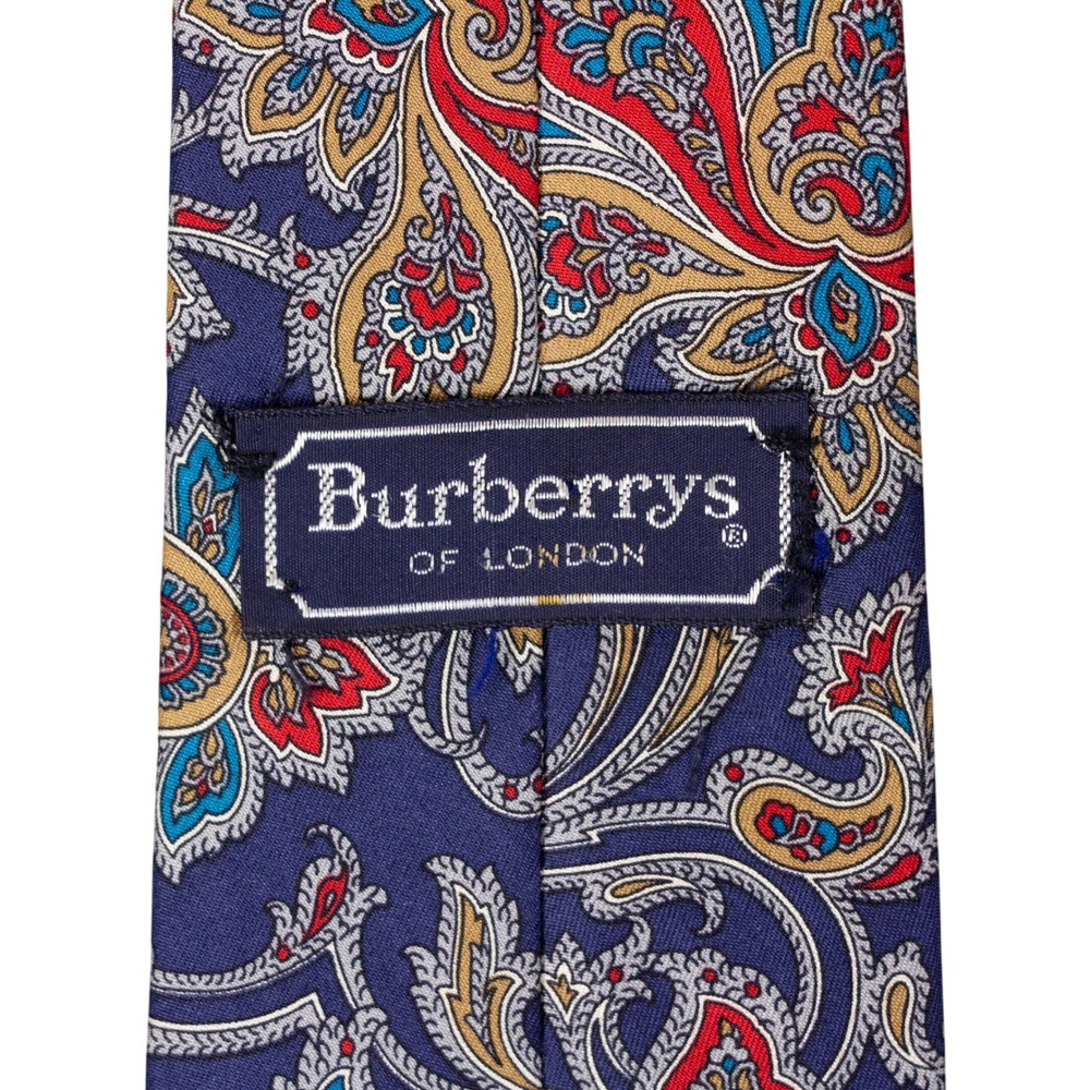 VTG Burberry London Mens Silk Paisley Tie Blue Red Gold Hand Sewn - Picture 7 of 11